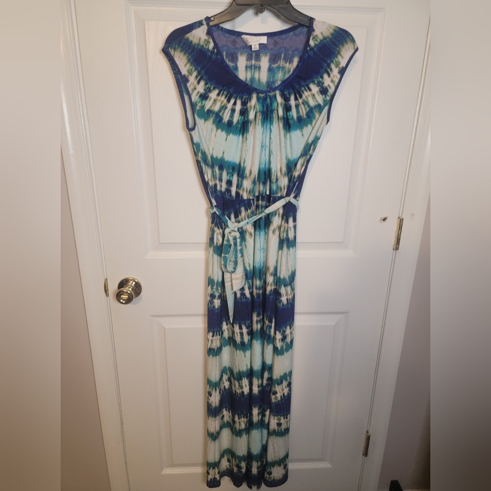 Kasper 4P Blue and White Tie-Dye Maxi Dress